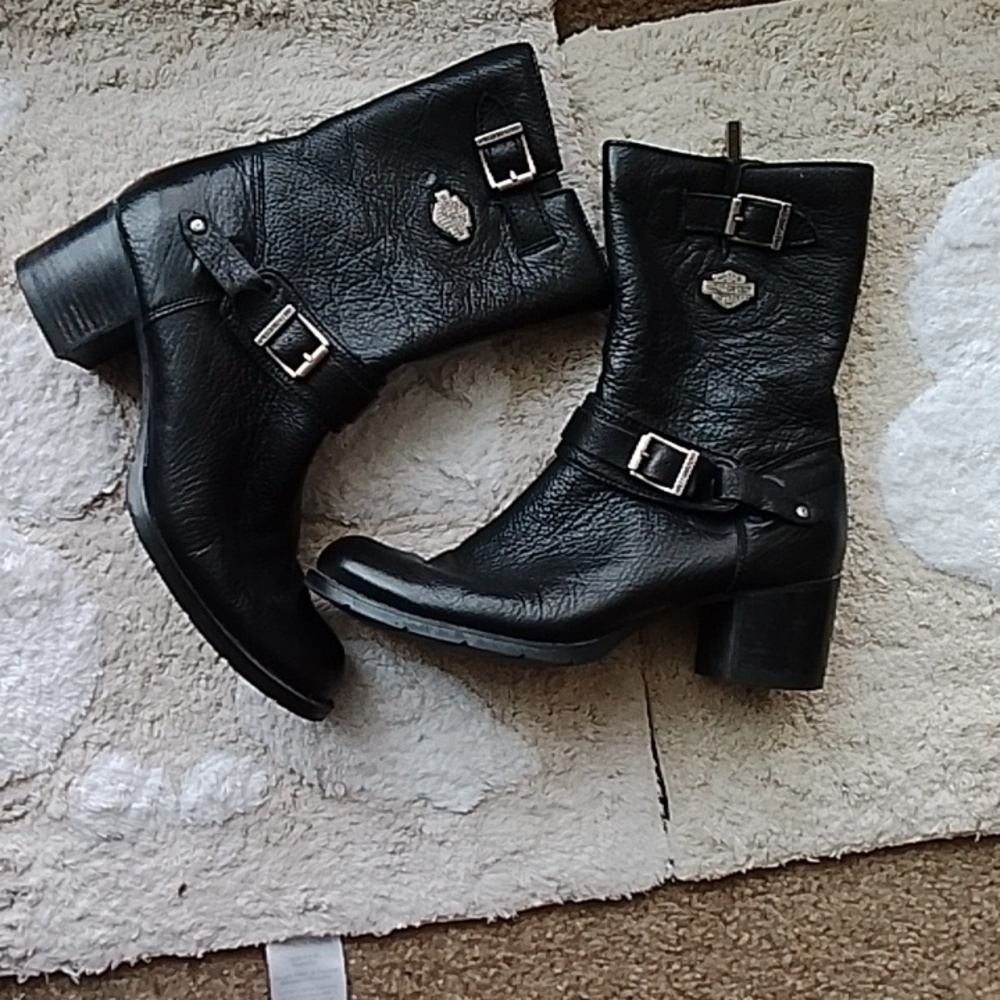 Harley Davidson Leather Buckle Boots 9 - Picture 2 of 16